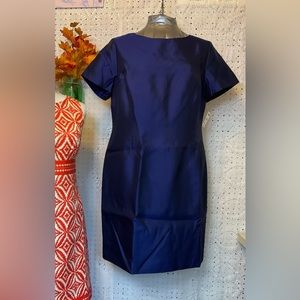 Talbots 100% SILK Sheath Cocktail Dress Size 18 Navy Blue New With Tags